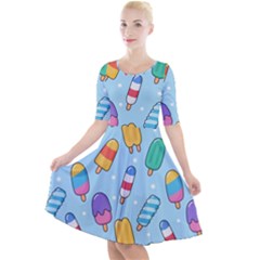 Cute Kawaii Ice Cream Seamless Pattern Quarter Sleeve A-line Dress by Apen