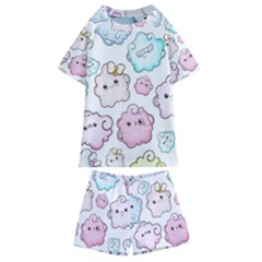 Cute Doodle Cartoon Seamless Pattern Kids  Swim T-shirt And Shorts Set by Apen