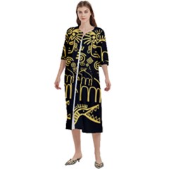 Golden Indian Traditional Signs Symbols Women s Cotton 3/4 Sleeve Night Gown by Apen