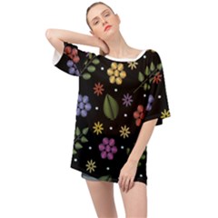 Embroidery Seamless Pattern With Flowers Oversized Chiffon Top by Apen
