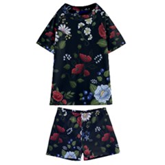 Floral Folk Fashion Ornamental Embroidery Pattern Kids  Swim T-shirt And Shorts Set by Apen