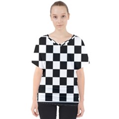 Chess Board Background Design V-neck Dolman Drape Top by Apen
