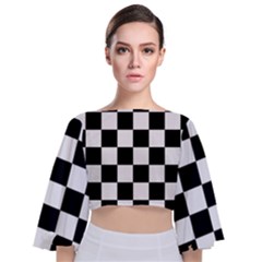 Chess Board Background Design Tie Back Butterfly Sleeve Chiffon Top by Apen