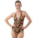 Cat Jigsaw Puzzle Halter Cut-Out One Piece Swimsuit View1
