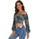 Vintage World Map Long Sleeve Crinkled Weave Crop Top View2