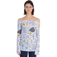 Doodle Seamless Pattern With Autumn Elements Off Shoulder Long Sleeve Top by Ravend