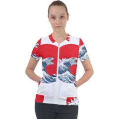 The Great Wave Of Kaiju Short Sleeve Zip Up Jacket by Cendanart