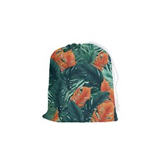 Green Tropical Leaves Drawstring Pouch (small) by Jack14