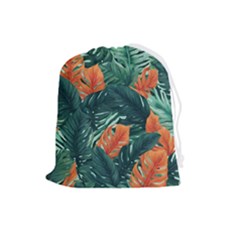 Green Tropical Leaves Drawstring Pouch (large) by Jack14