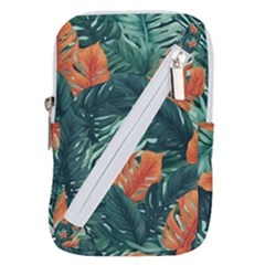 Green Tropical Leaves Belt Pouch Bag (large) by Jack14