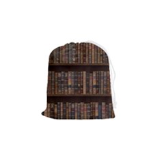 Old Bookshelf Orderly Antique Books Drawstring Pouch (small) by Cendanart