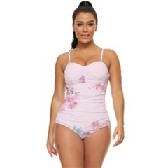 Pink Chinese Style Cherry Blossom Retro Full Coverage Swimsuit by Cendanart