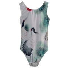 Japanese Crane Painting Of Bird Kids  Cut-out Back One Piece Swimsuit by Cendanart