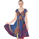 Rocket Painting Cap Sleeve Front Wrap Midi Dress View1