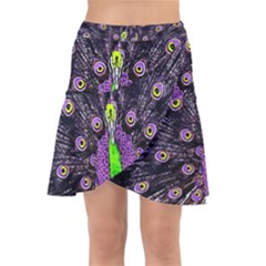 Peacock Bird Color Wrap Front Skirt by Cendanart