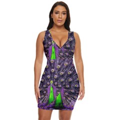 Peacock Bird Color Draped Bodycon Dress by Cendanart