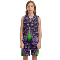 Peacock Bird Color Kids  Basketball Mesh Set by Cendanart