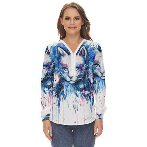 Cat Zip Up Long Sleeve Blouse by saad11