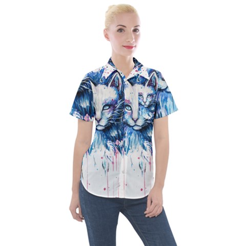 Cat Women s Short Sleeve Pocket Shirt by saad11