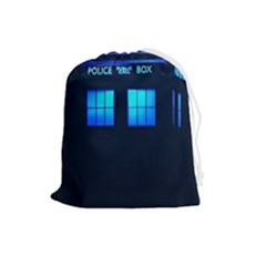 Blue Tardis Doctor Who Police Call Box Drawstring Pouch (large) by Cendanart