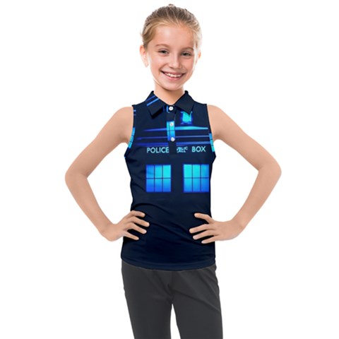 Blue Tardis Doctor Who Police Call Box Kids  Sleeveless Polo T-shirt by Cendanart