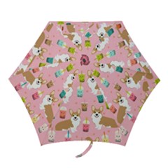 Corgi Bubble Boba Tea Pink Pattern Mini Folding Umbrellas by Cendanart