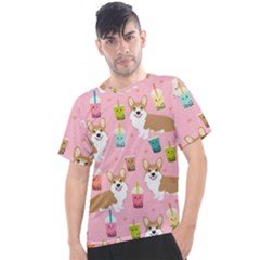 Corgi Bubble Boba Tea Pink Pattern Men s Sport Top by Cendanart