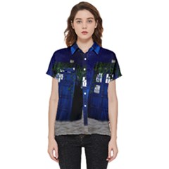 Stuck Tardis Beach Doctor Who Police Box Sci-fi Short Sleeve Pocket Shirt by Cendanart