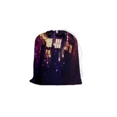 Tardis Regeneration Art Doctor Who Paint Purple Sci Fi Space Star Time Machine Drawstring Pouch (small) by Cendanart