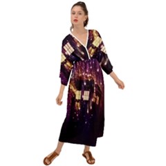 Tardis Regeneration Art Doctor Who Paint Purple Sci Fi Space Star Time Machine Grecian Style  Maxi Dress by Cendanart