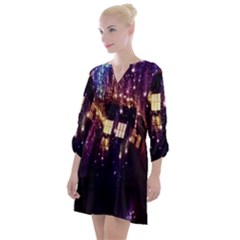Tardis Regeneration Art Doctor Who Paint Purple Sci Fi Space Star Time Machine Open Neck Shift Dress by Cendanart