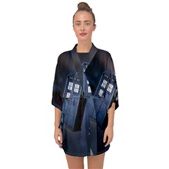 Tardis Doctor Who Planet Half Sleeve Chiffon Kimono by Cendanart