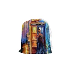 Tardis Doctor Who Paint Painting Drawstring Pouch (small) by Cendanart