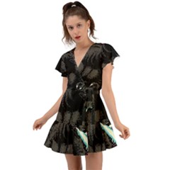 Godzilla Vintage Wave Flutter Sleeve Wrap Dress by Cendanart