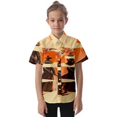 Samurai Art Ninja Katana Anime Aesthetic  Japanese Lore Style Mythology Retro Classic Warrior Kids  Short Sleeve Shirt by Bedest