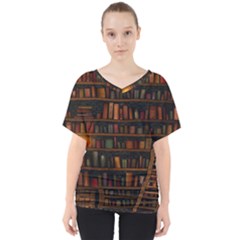 Books Library V-neck Dolman Drape Top by Ket1n9
