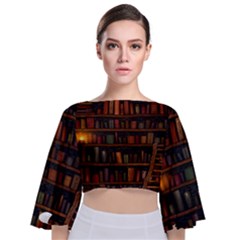 Books Library Tie Back Butterfly Sleeve Chiffon Top by Ket1n9