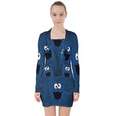 Funny Face V-neck Bodycon Long Sleeve Dress by Ket1n9