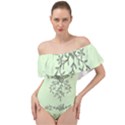Illustration Of Butterflies And Flowers Ornament On Green Background Off Shoulder Velour Bodysuit  View1