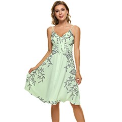 Illustration Of Butterflies And Flowers Ornament On Green Background Sleeveless Tie Front Chiffon Dress by Ket1n9