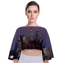 Skyline City Manhattan New York Tie Back Butterfly Sleeve Chiffon Top by Ket1n9