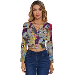 Graffiti Mural Street Art Painting Long Sleeve V-neck Top by Ket1n9