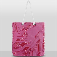 Pink Circuit Pattern Full Print Rope Handle Tote (large) by Ket1n9