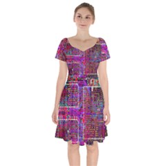 Technology Circuit Board Layout Pattern Short Sleeve Bardot Dress by Ket1n9