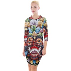 Wood Sculpture Bali Logo Quarter Sleeve Hood Bodycon Dress by Ket1n9