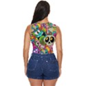 Crazy Illustrations & Funky Monster Pattern Women s Sleeveless Wrap Top View4