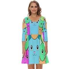 Cat Animals Cartoon Pattern Shoulder Cut Out Zip Up Dress by Cendanart