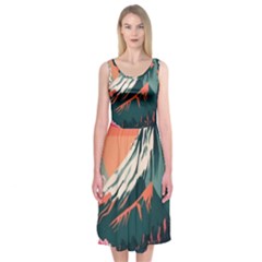 Mountain Landscape Sky Fuji Nature Midi Sleeveless Dress by Cendanart
