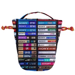 Vintage Cassette Music Old Record Retro Tape Drawstring Bucket Bag by Cendanart