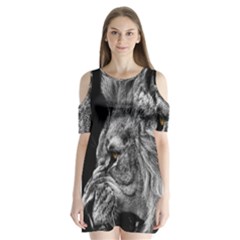 Angry Male Lion Roar Wild Animal Shoulder Cutout Velvet One Piece by Cendanart